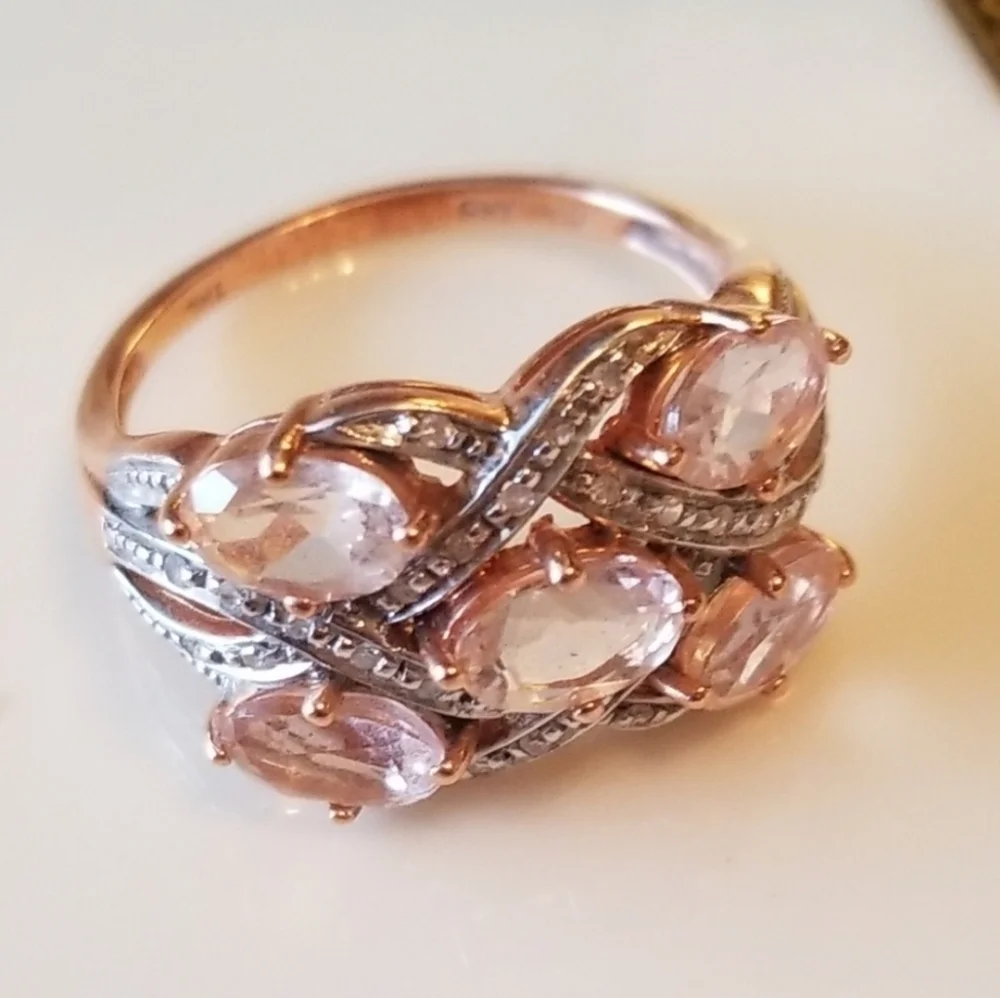 Vintage Genuine Cora De Rosa Morganite & Diamond 10K Rose Gold Ring Sz 7